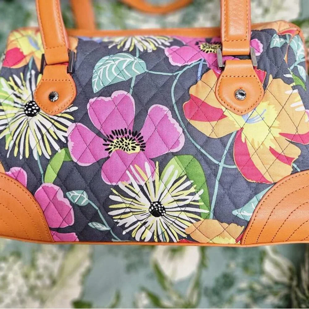 Vera Bradley satchel Caroline Jazzy‎ Blooms w orange leather details and accents